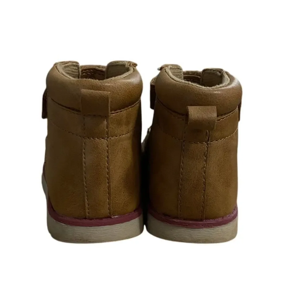OshKosh Bgosh Boy's Ankle Booties Toddler 9M Brown Tan Lace Up Fastener Lined